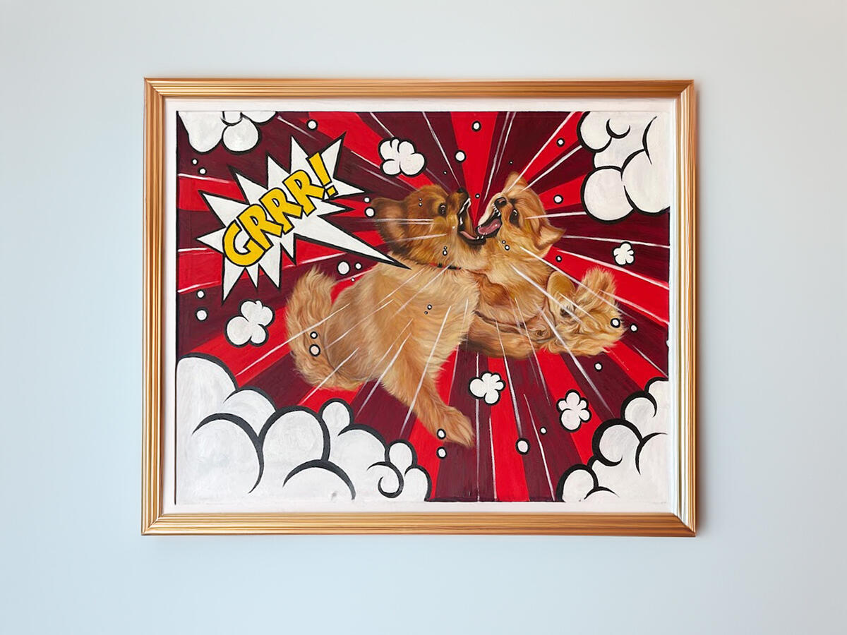pomeranians painting made by juan da corte inspired by traditional comicbook