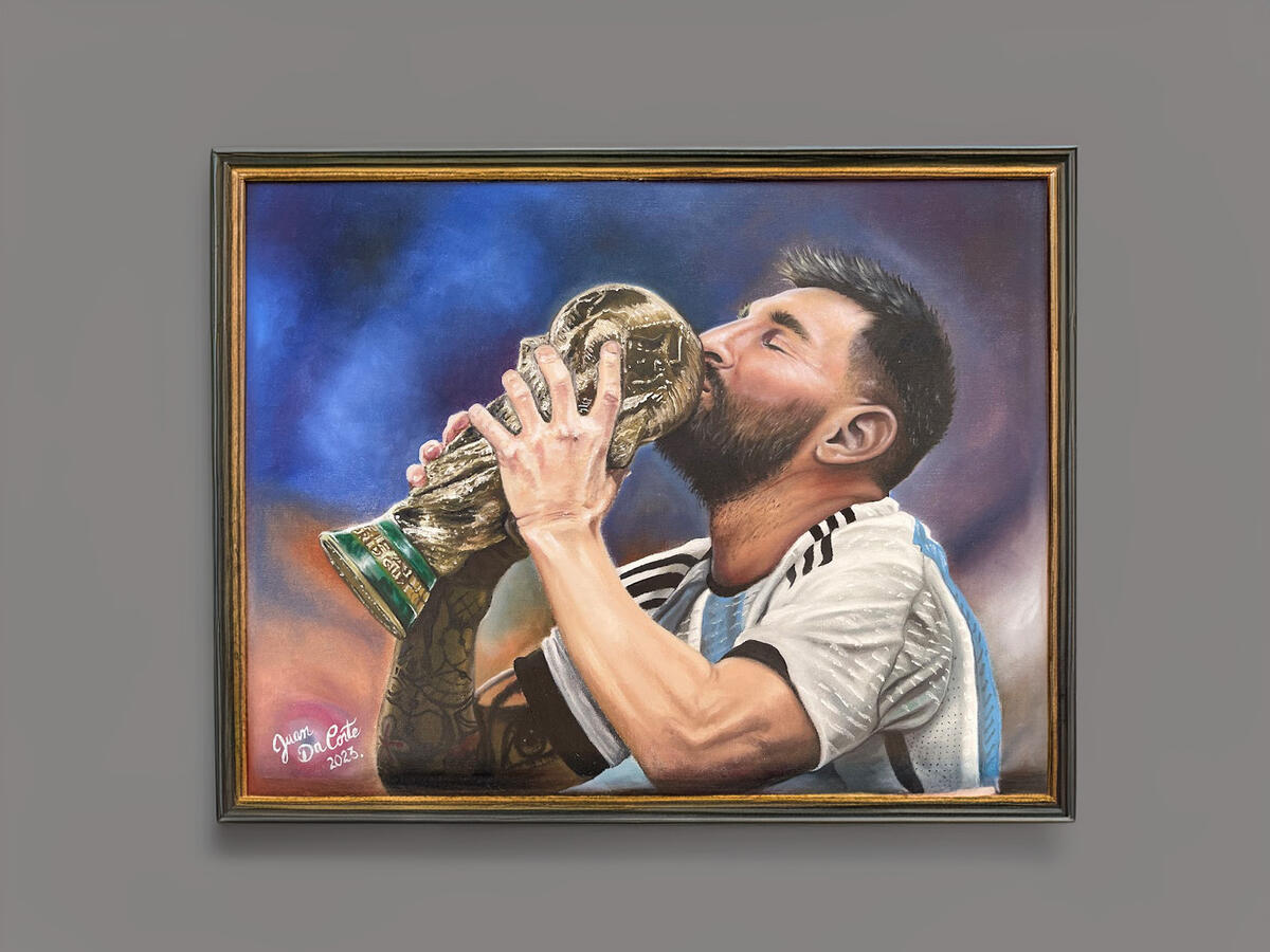 oil painting of lionel messi made by juan da corte